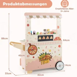 Kinder Pizza Food Truck Holz-Snackwagen zum Rollenspielen mit Ofen magnetische Tafel Rosa