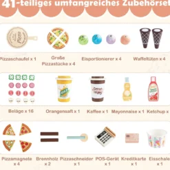 Kinder Pizza Food Truck Holz-Snackwagen zum Rollenspielen mit Ofen magnetische Tafel Rosa