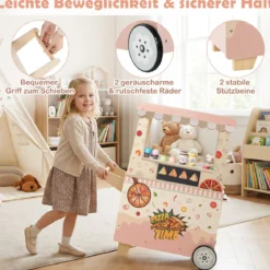 Kinder Pizza Food Truck Holz-Snackwagen zum Rollenspielen mit Ofen magnetische Tafel Rosa