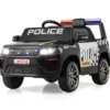 Kinder-Polizeiauto 12V betriebenes Polizeiauto mit Fernbedienung kabelloser Verbindung Musik Hupe Sirene & LED-Blinklichtern Schwarz