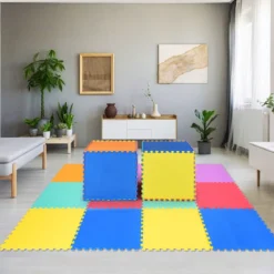 Kinder Puzzlematte aus Schaumstoff Bunte Spielmatte mit 12 ineinandergreifenden Puzzleteilen