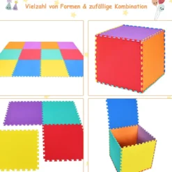 Kinder Puzzlematte aus Schaumstoff Bunte Spielmatte mit 12 ineinandergreifenden Puzzleteilen