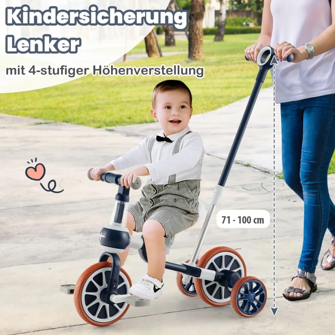 Kinderrad 4-in-1-Vorschulrad mit Eltern-Schiebegriff 37 x 72 x 101 cm Blau/Grün/Rosa
