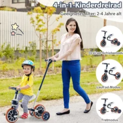 Kinderrad 4-in-1-Vorschulrad mit Eltern-Schiebegriff 37 x 72 x 101 cm Blau/Grün/Rosa