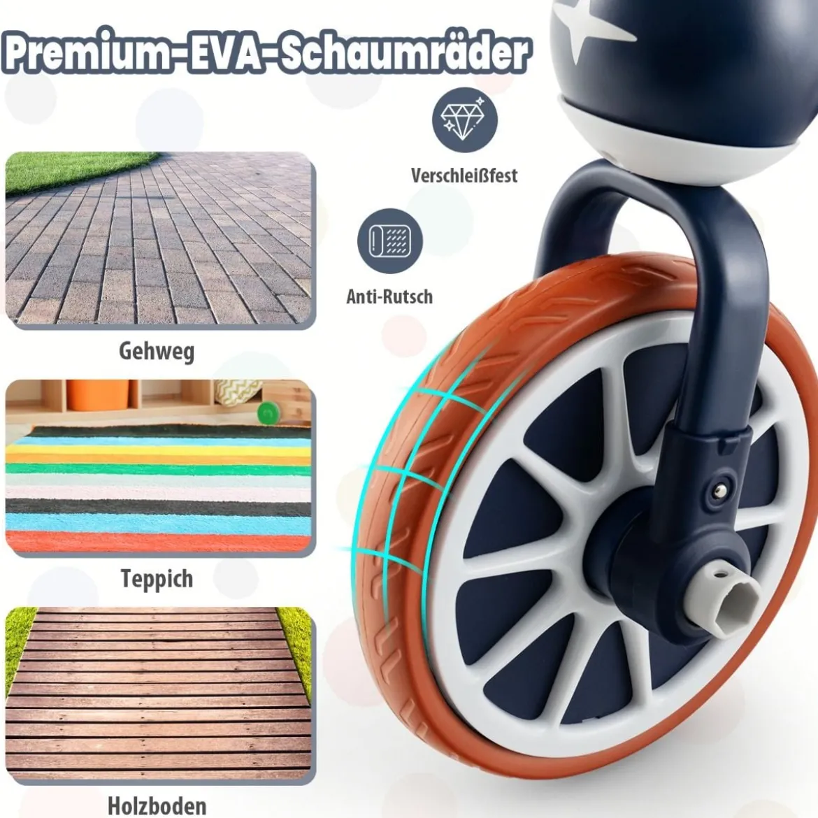 Kinderrad 4-in-1-Vorschulrad mit Eltern-Schiebegriff 37 x 72 x 101 cm Blau/Grün/Rosa