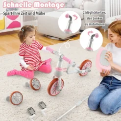 Kinderrad 4-in-1-Vorschulrad mit Eltern-Schiebegriff 37 x 72 x 101 cm Blau/Grün/Rosa