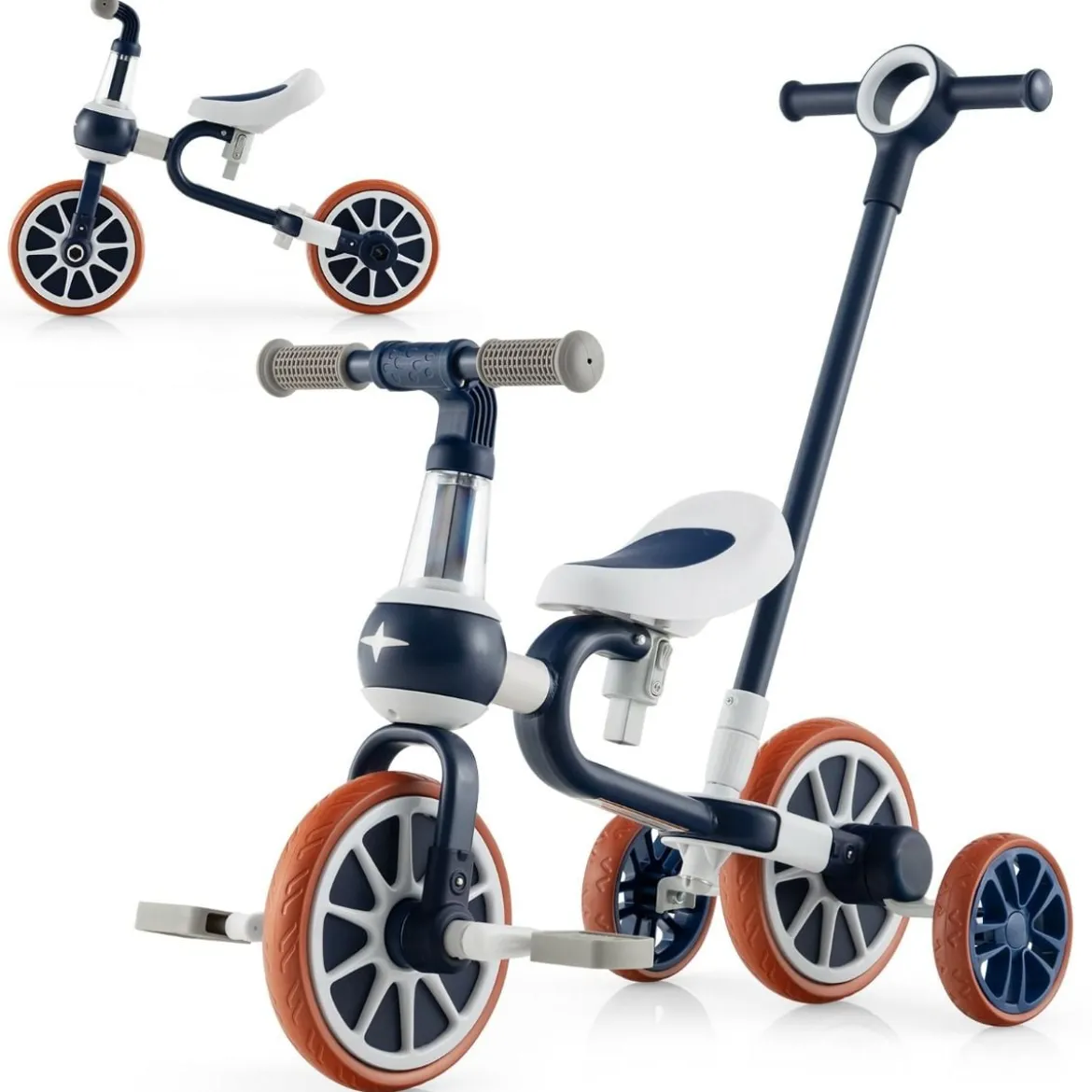 Kinderrad 4-in-1-Vorschulrad mit Eltern-Schiebegriff 37 x 72 x 101 cm Marine