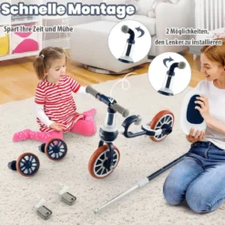 Kinderrad 4-in-1-Vorschulrad mit Eltern-Schiebegriff 37 x 72 x 101 cm Marine