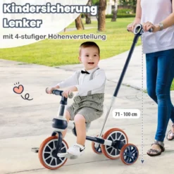 Kinderrad 4-in-1-Vorschulrad mit Eltern-Schiebegriff 37 x 72 x 101 cm Marine