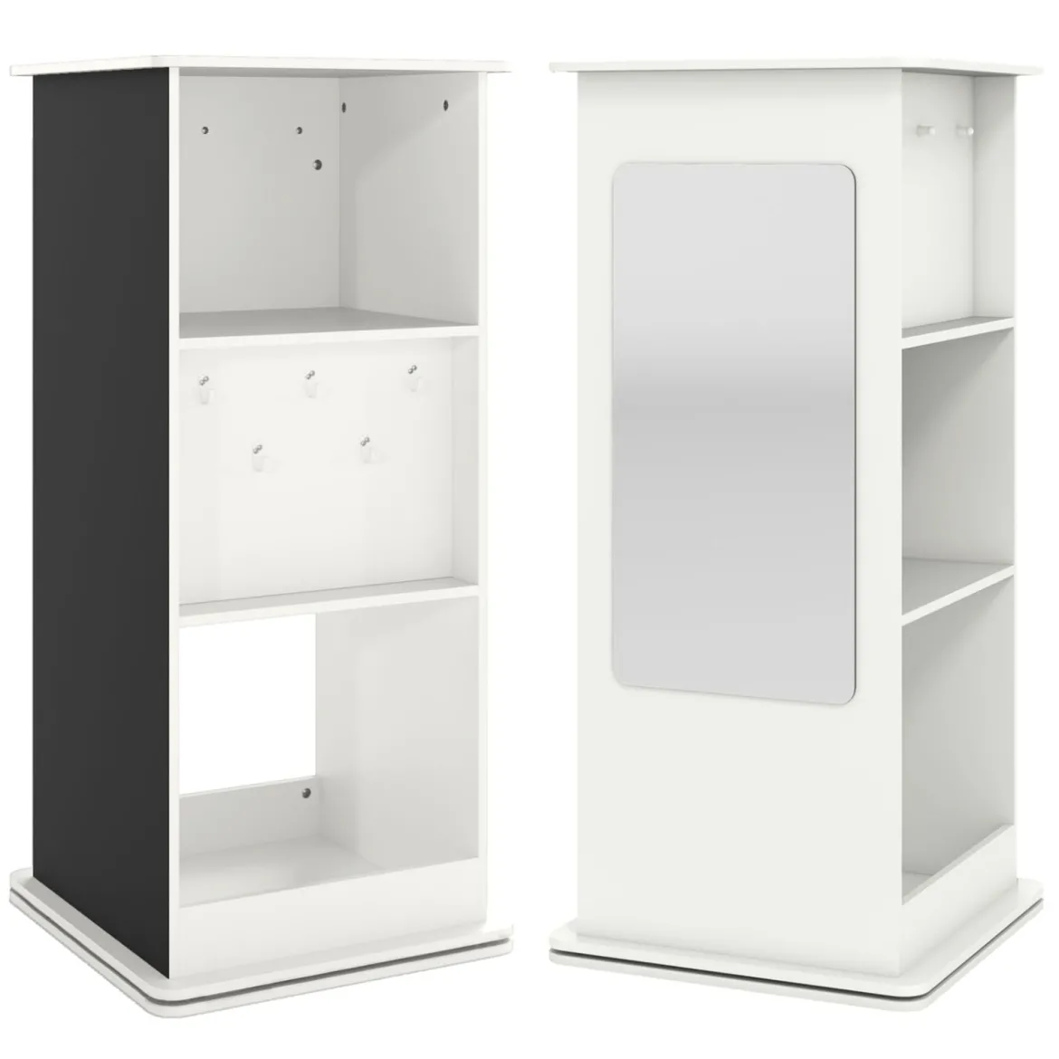 Kinderregal Holz 360° drehbares Eck-Regal mit Tafel Spiegel Haken & offenen Fächern Kinderbücherregal Holzregal Weiß
