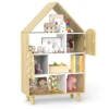 Kinderregal in Hausform mit 2 Türen & Massiven Holzbeine Kinder Bücherregal 4 Ebenen Natur