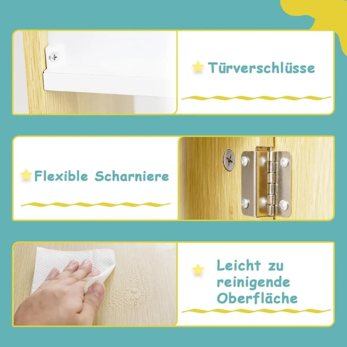 Kinderregal in Hausform mit 2 Türen & Massiven Holzbeine Kinder Bücherregal 4 Ebenen Natur