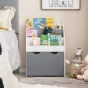 Kinderregal mit 3 Ablagen & Rollender Spielzeugkiste Kinder Bücherregal Grau + Weiß