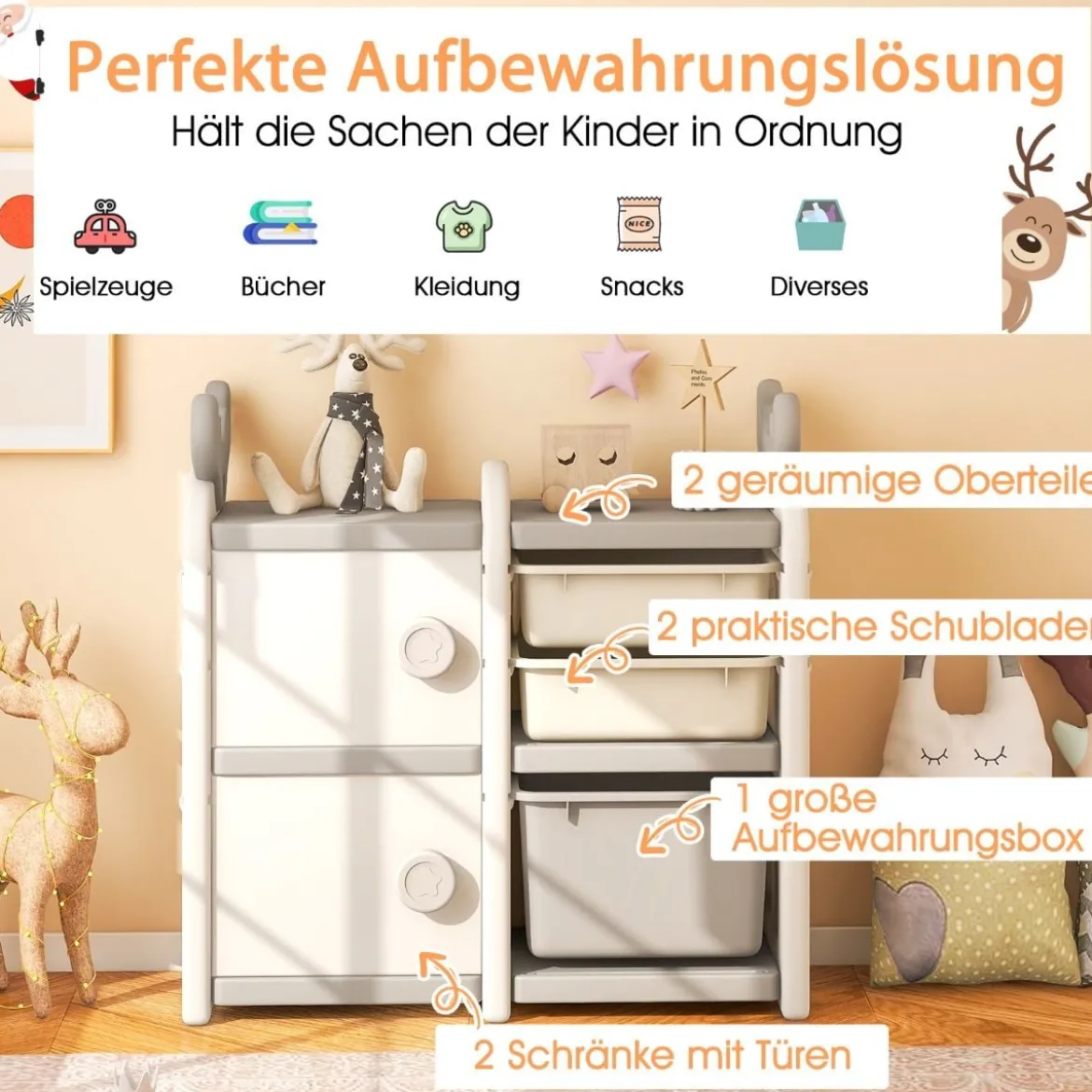 Kinderregal mit 4 Aufbewahrungsboxen & Bücherregal Spielzeugregal 78 x 32 x 78 cm