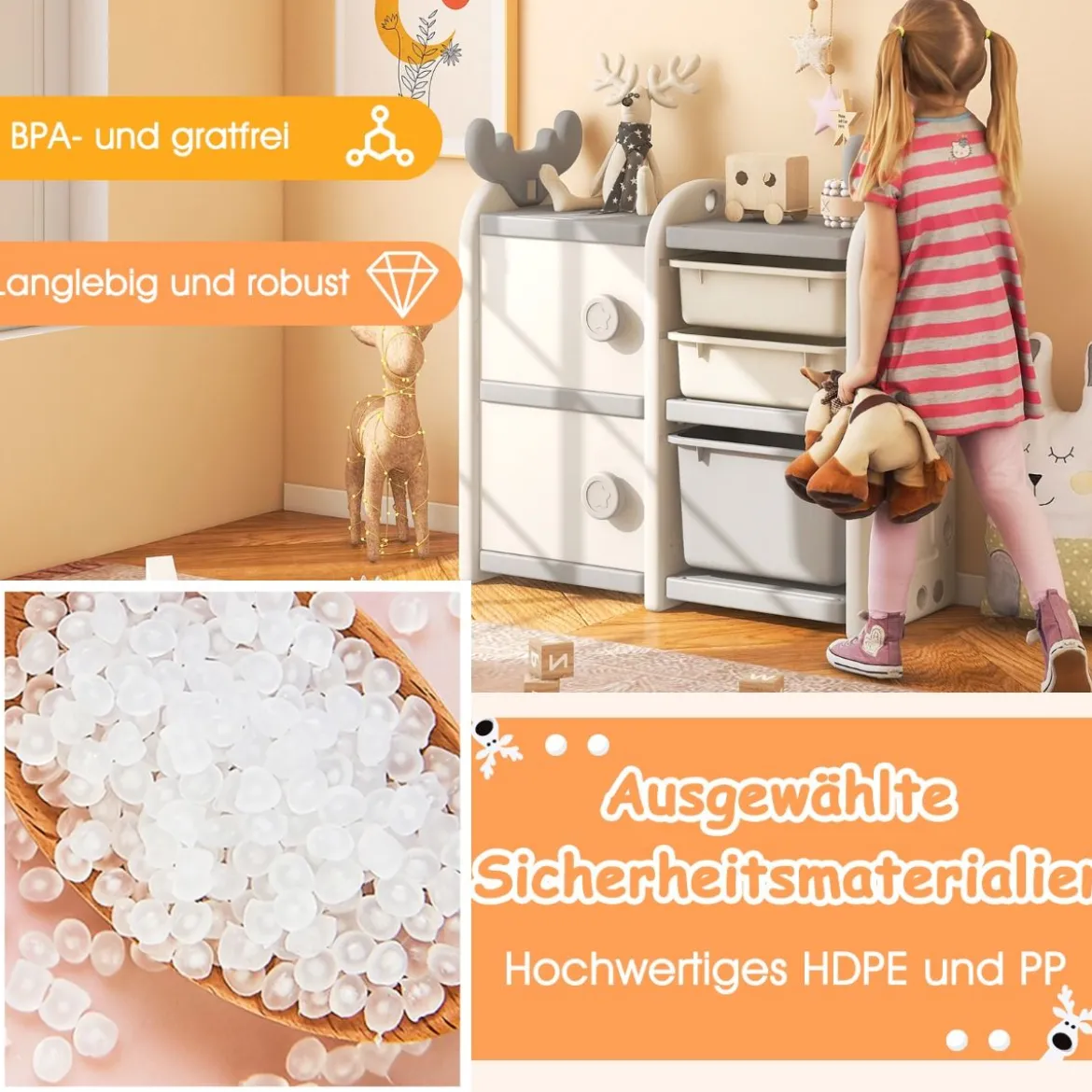Kinderregal mit 4 Aufbewahrungsboxen & Bücherregal Spielzeugregal 78 x 32 x 78 cm