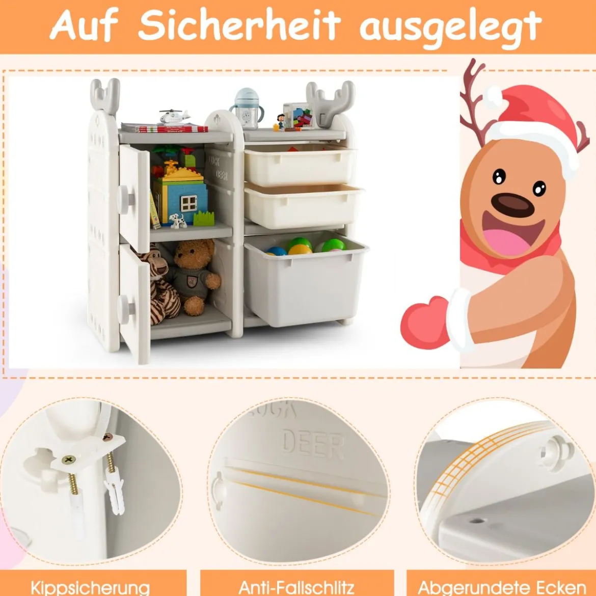 Kinderregal mit 4 Aufbewahrungsboxen & Bücherregal Spielzeugregal 78 x 32 x 78 cm