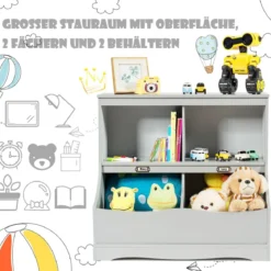 Kinderregal mit 4 Fächern Spielzeugregal Bücherregal für Kinder 67 x 40 x 62 cm Grau