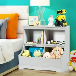 Kinderregal mit 4 Fächern Spielzeugregal Bücherregal für Kinder 67 x 40 x 62 cm Grau