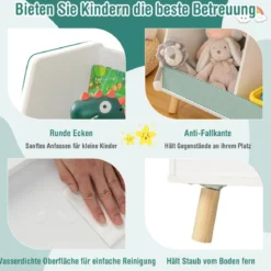 Kinderregal mit 5 offenen Fächern Bücherregal Kinder Kinderzimmerregal mit Massivholzbeinen Weiß