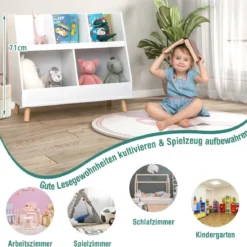 Kinderregal mit 5 offenen Fächern Bücherregal Kinder Kinderzimmerregal mit Massivholzbeinen Weiß