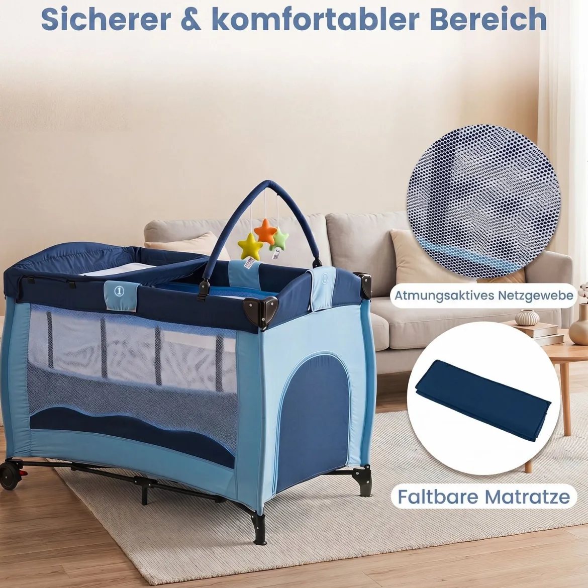Kinderreisebett Babybett Wiege Inkl. Matratze und Zubehör