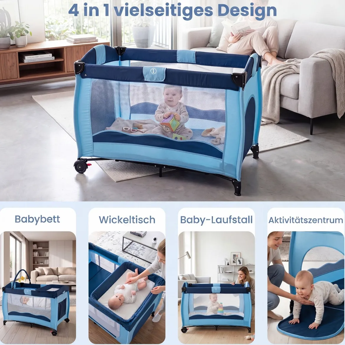 Kinderreisebett Babybett Wiege Inkl. Matratze und Zubehör