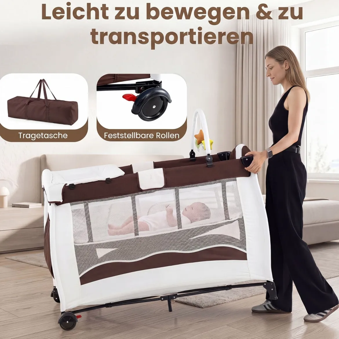 Kinderreisebett Babybett Wiege Inkl. Matratze und Zubehör