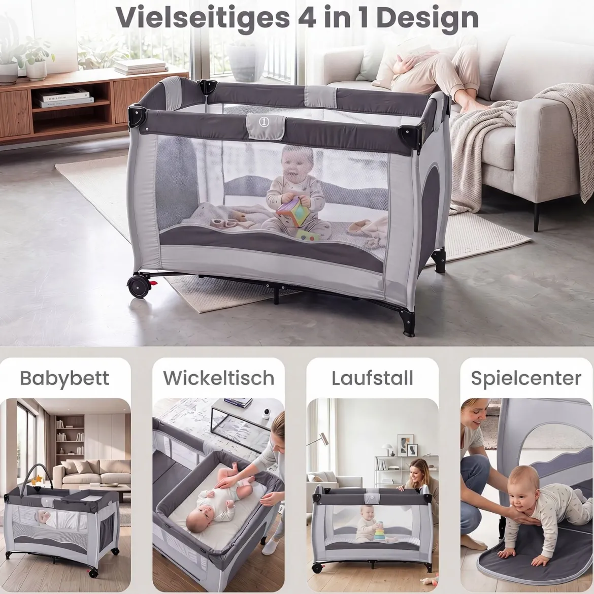 Kinderreisebett Babybett Wiege Inkl. Matratze und Zubehör