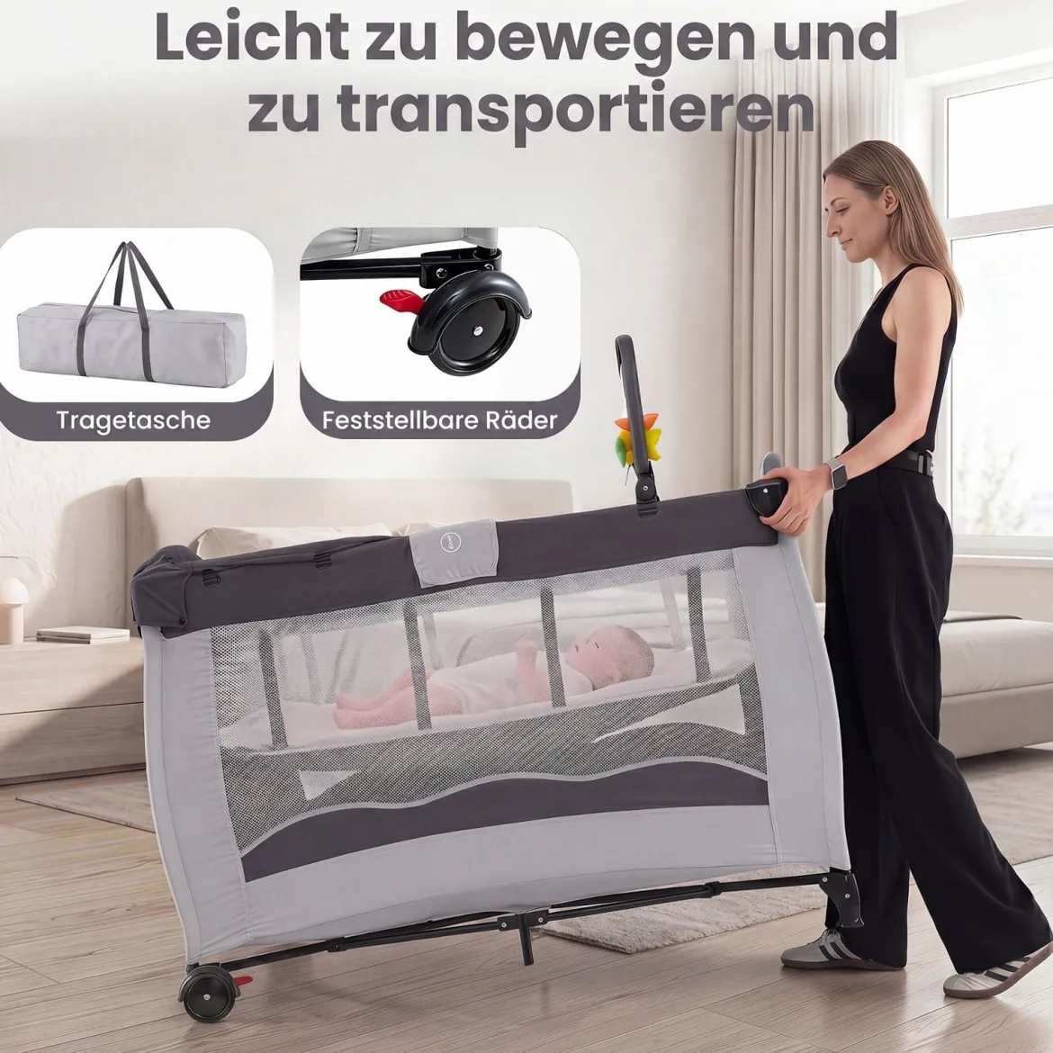 Kinderreisebett Babybett Wiege Inkl. Matratze und Zubehör