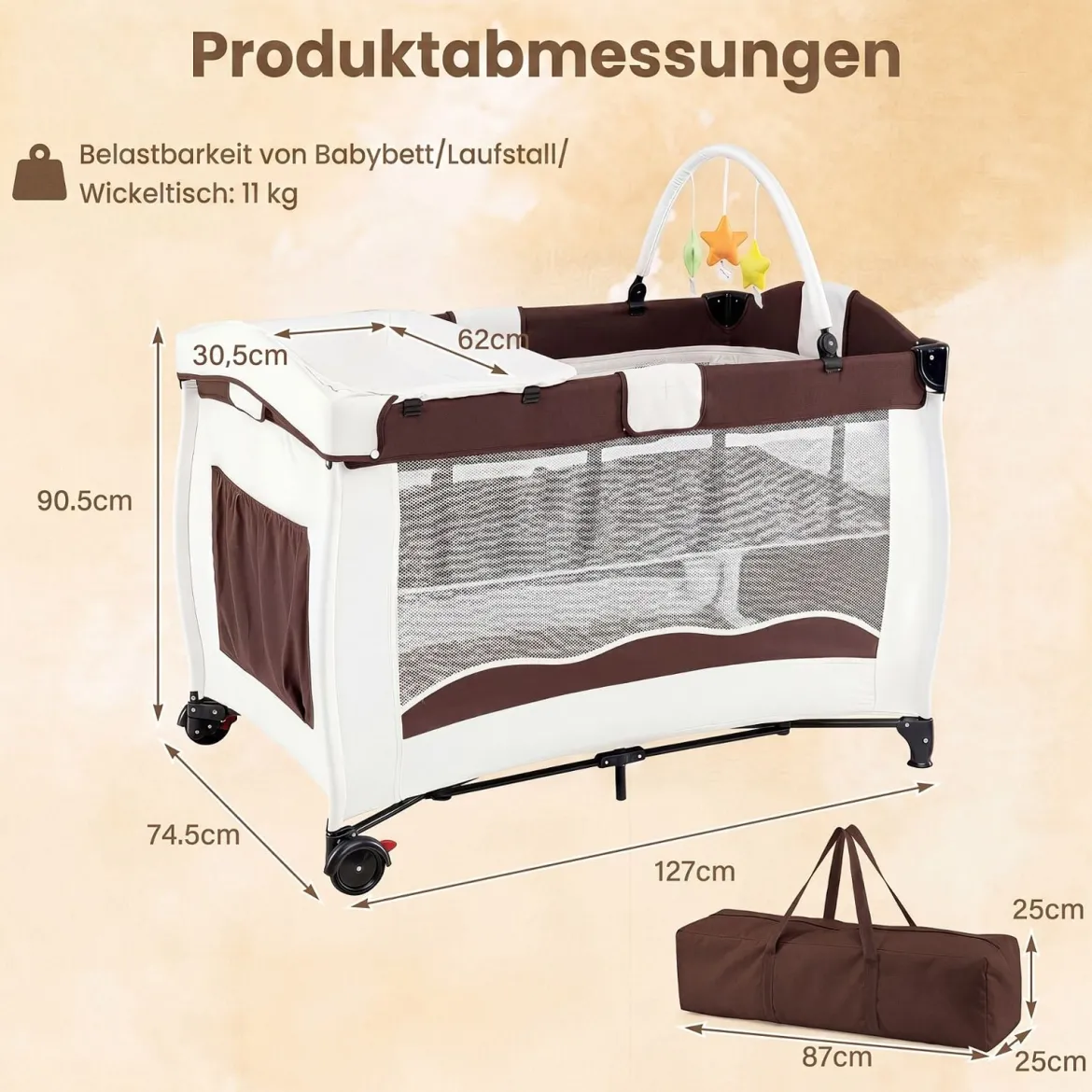 Kinderreisebett Babybett Wiege Inkl. Matratze und Zubehör