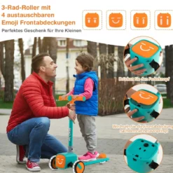 Kinderroller Klappbarer Tretroller mit 3-Fach Höhenverstellbarem Lenker Kinderscooter Grün