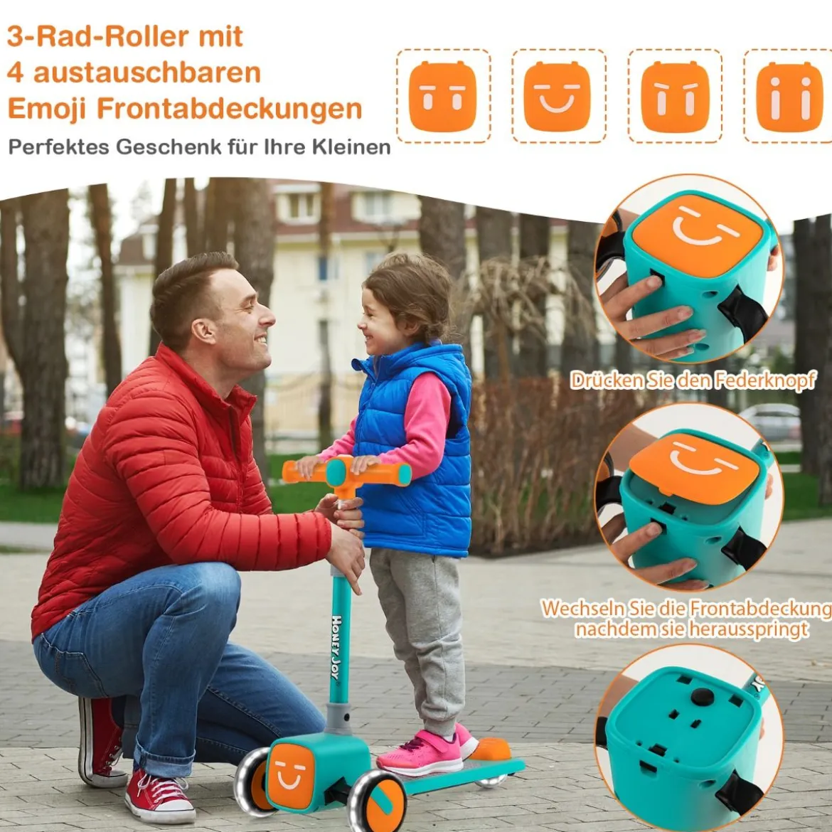 Kinderroller Klappbarer Tretroller mit 3-Fach Höhenverstellbarem Lenker Kinderscooter Grün