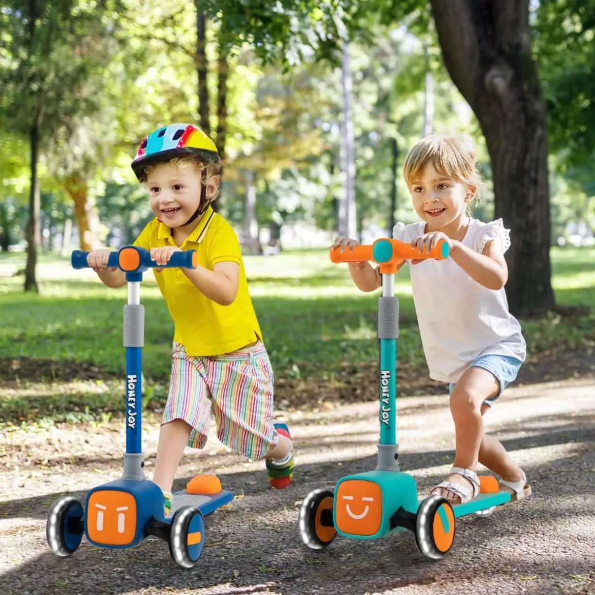 Kinderroller Klappbarer Tretroller mit 3-Fach Höhenverstellbarem Lenker Kinderscooter Grün