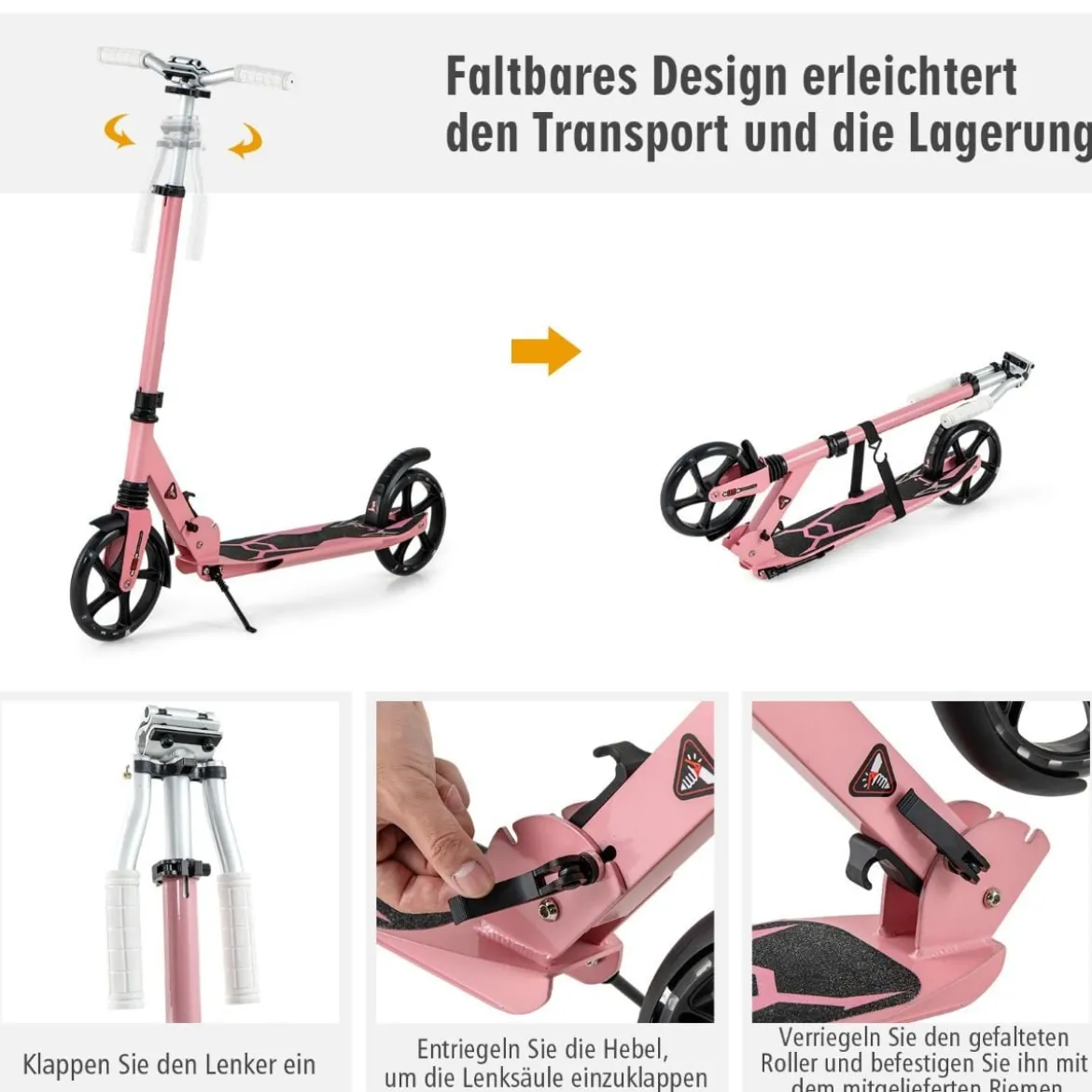Kinder Roller klappbar mit Leuchten Scooter höhenverstellbar mit Tragegurt