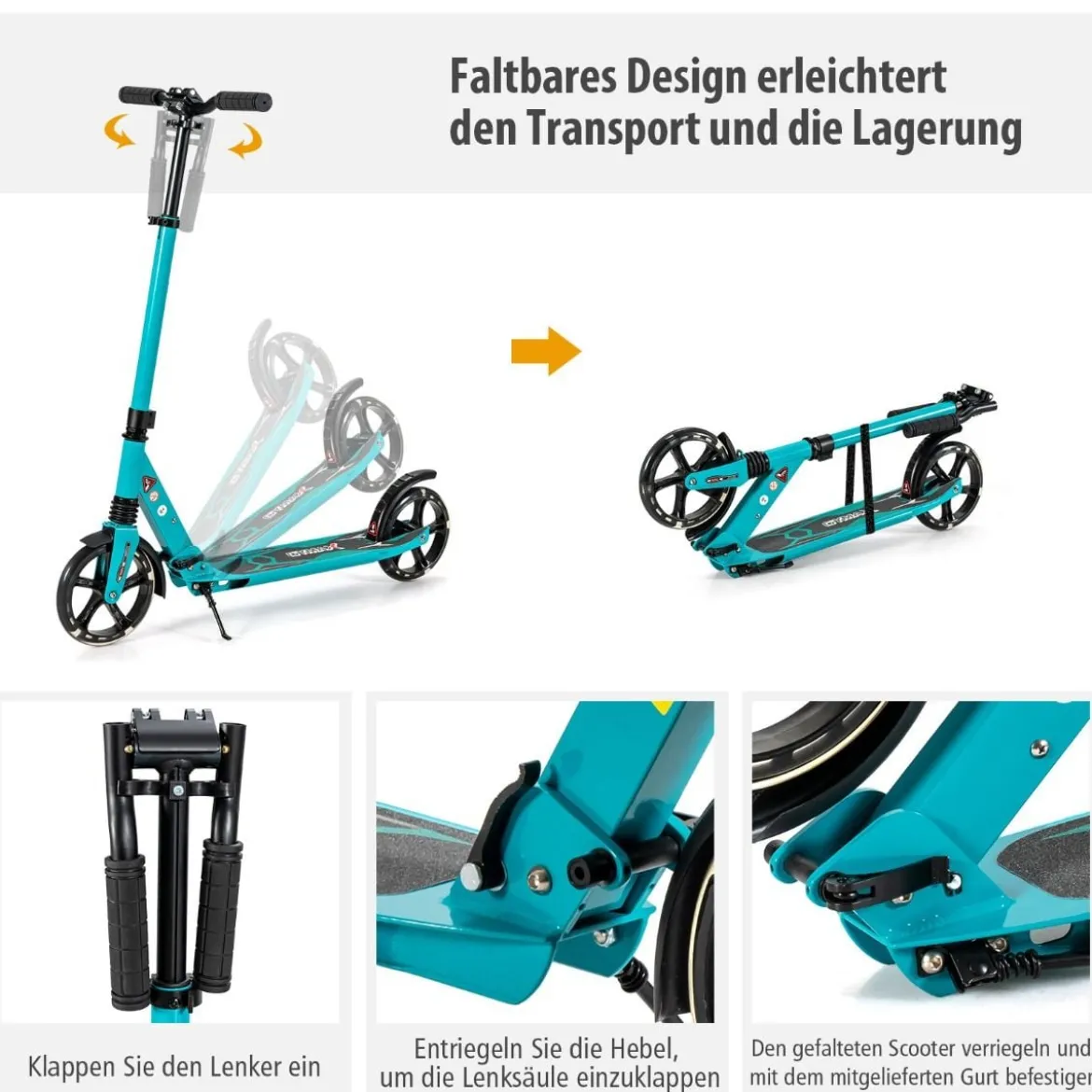 Kinder Roller klappbar mit Leuchten Scooter höhenverstellbar mit Tragegurt