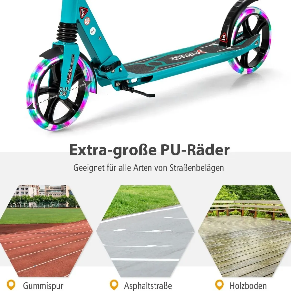 Kinder Roller klappbar mit Leuchten Scooter höhenverstellbar mit Tragegurt