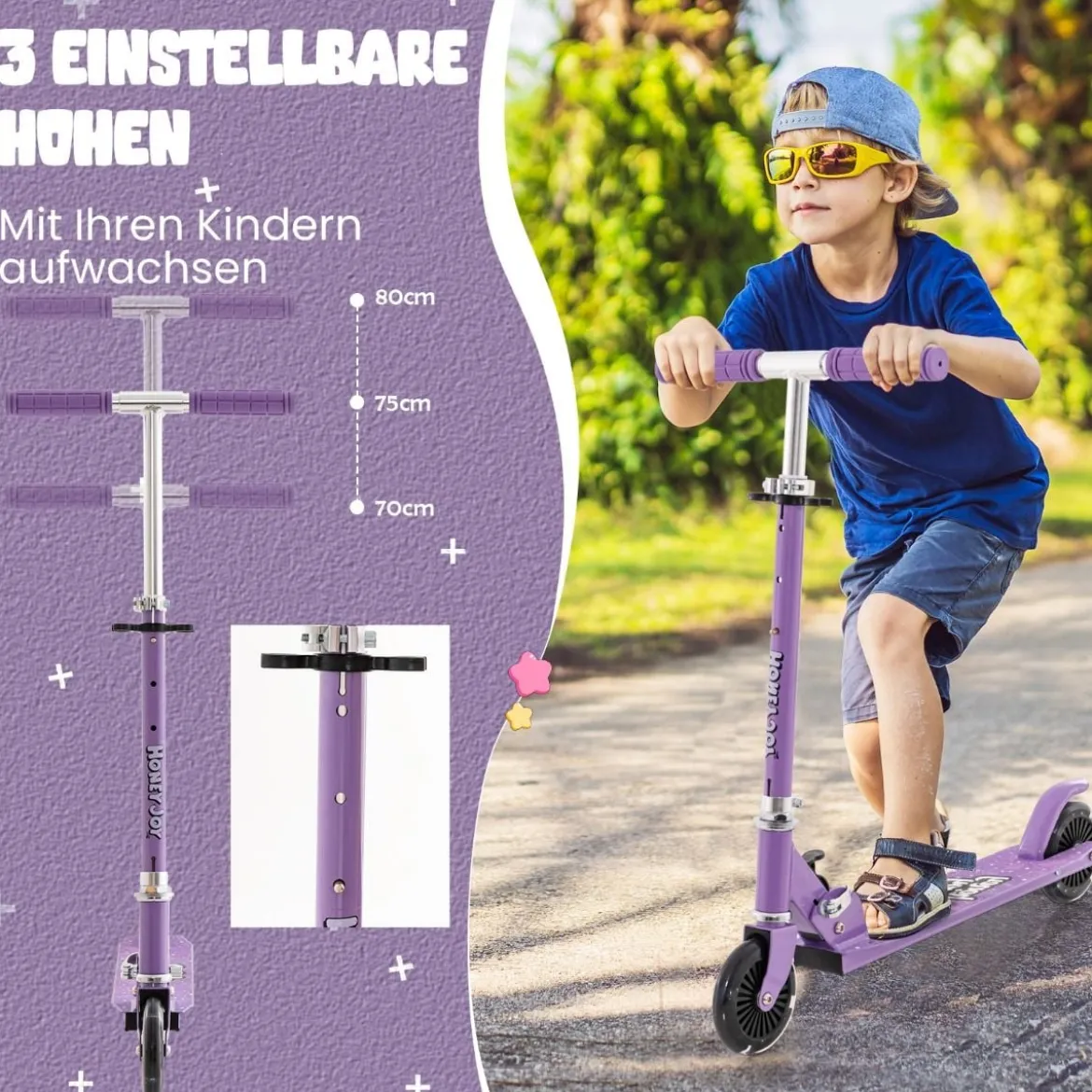 Kinder Roller Scooter mit LED-Räder & Klappbar Lenker Höhenverstellbar Tretroller Kinderroller