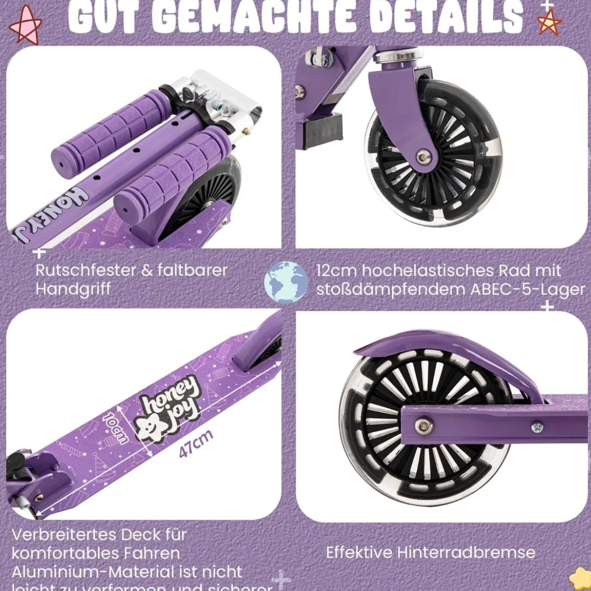 Kinder Roller Scooter mit LED-Räder & Klappbar Lenker Höhenverstellbar Tretroller Kinderroller