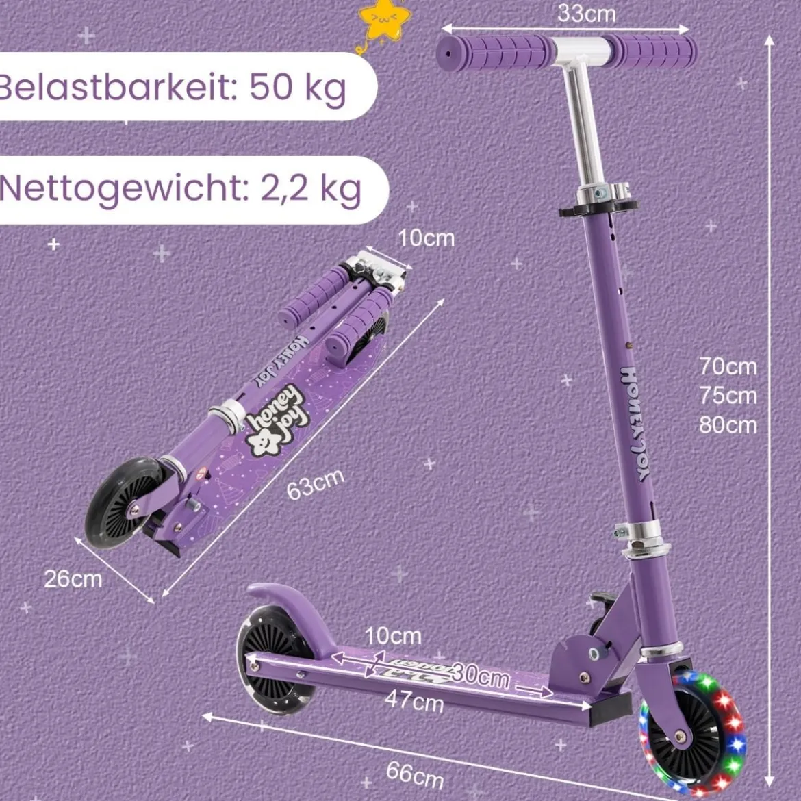 Kinder Roller Scooter mit LED-Räder & Klappbar Lenker Höhenverstellbar Tretroller Kinderroller