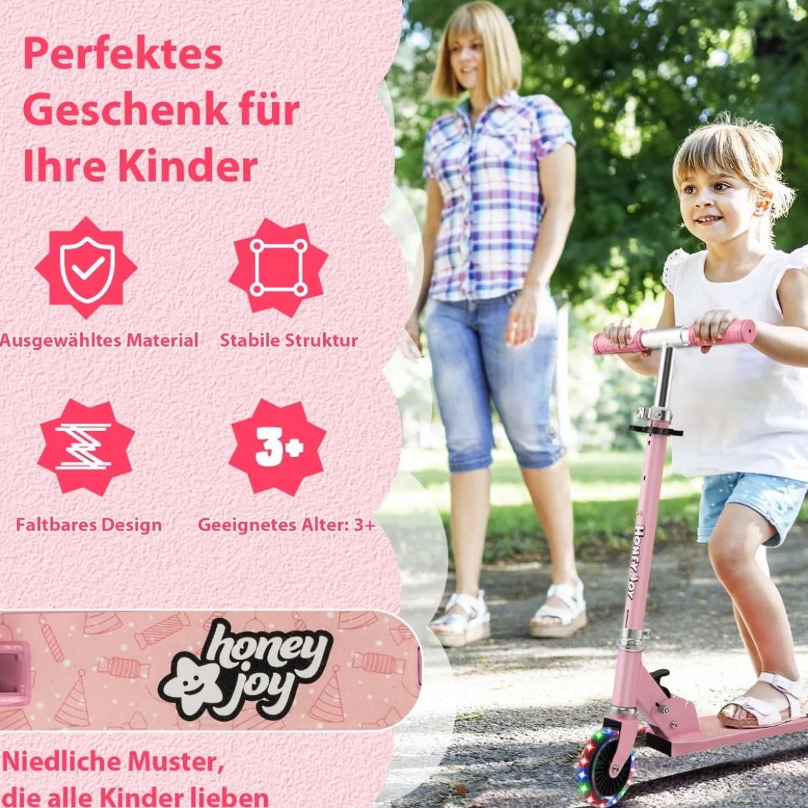 Kinder Roller Scooter mit LED-Räder & Klappbar Lenker Höhenverstellbar Tretroller Kinderroller
