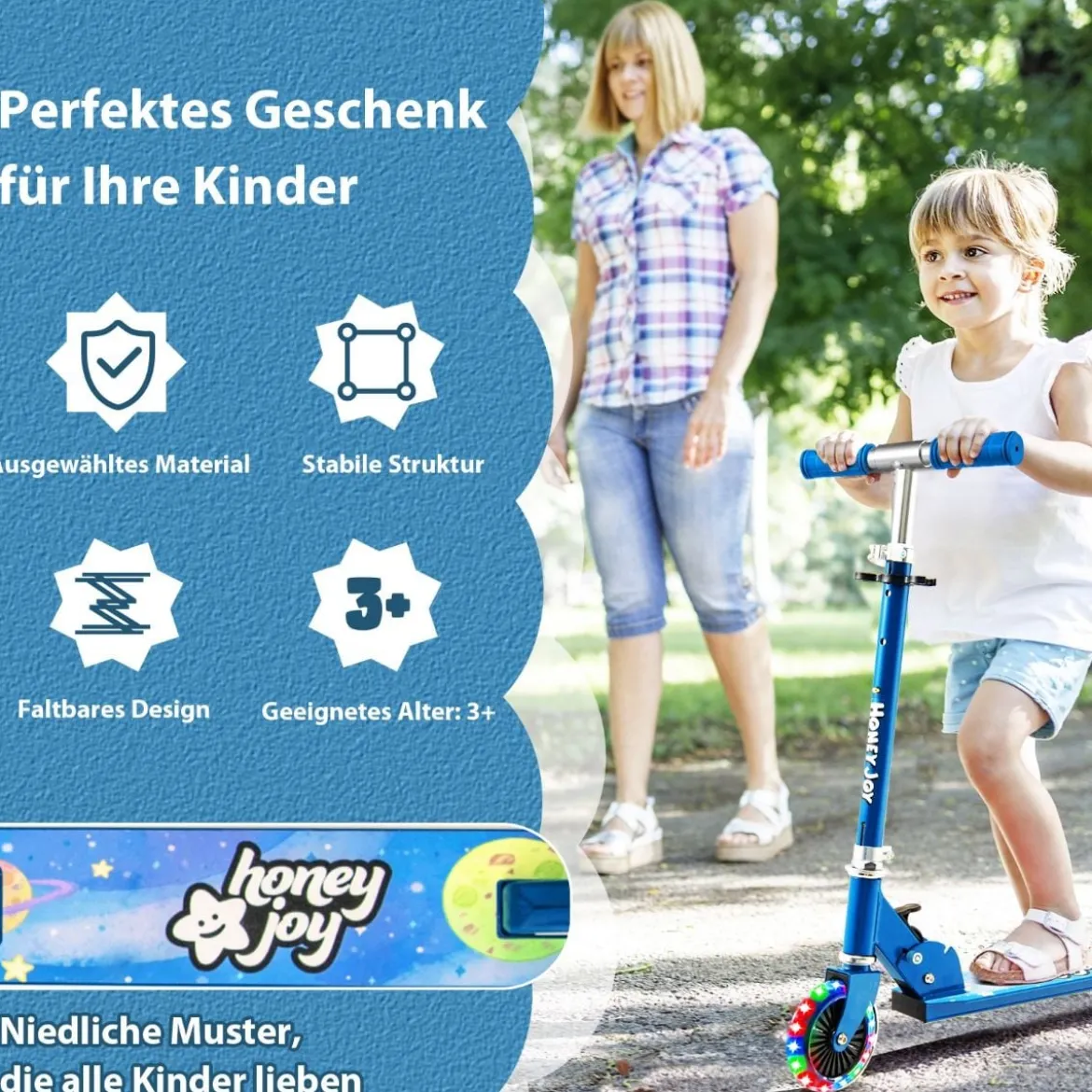 Kinder Roller Scooter mit LED-Räder & Klappbar Lenker Höhenverstellbar Tretroller Kinderroller