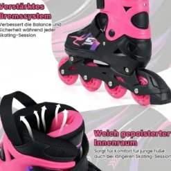 Kinder Rollschuhe 4 Größen Verstellbar Inline Roller Skates mit Leuchtenden Rädern Rosa M (EU 34-37)