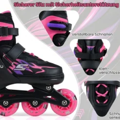 Kinder Rollschuhe 4 Größen Verstellbar Inline Roller Skates mit Leuchtenden Rädern Rosa M (EU 34-37)