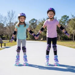 Kinder Rollschuhe 4 Größen Verstellbar Quad Skates mit Leuchtenden Rädern L (EU 37-41)