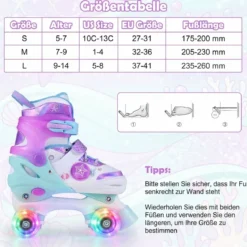 Kinder Rollschuhe 4 Größen Verstellbar Quad Skates mit Leuchtenden Rädern L (EU 37-41)