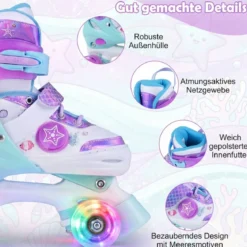 Kinder Rollschuhe 4 Größen Verstellbar Quad Skates mit Leuchtenden Rädern L (EU 37-41)