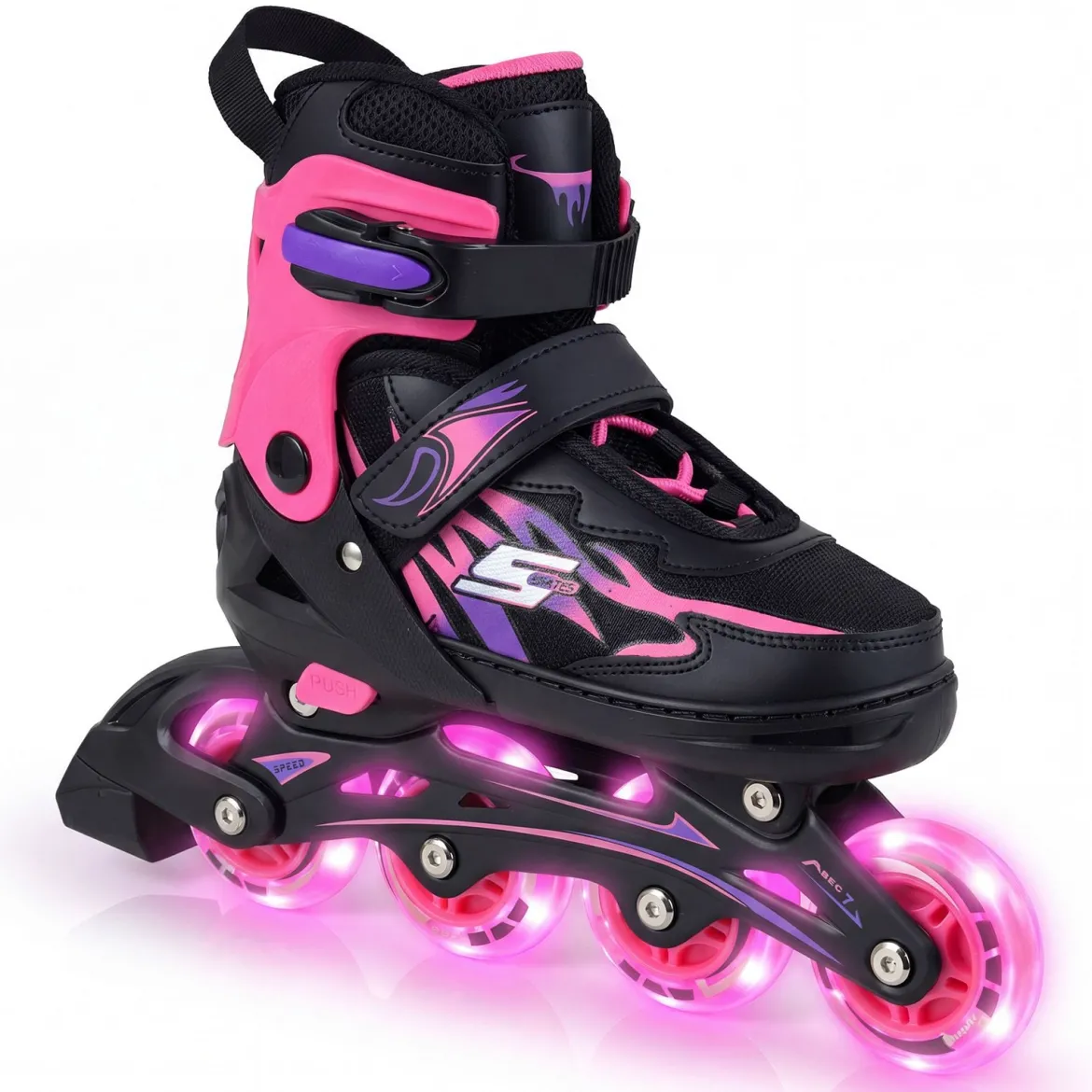 Kinder Rollschuhe 4 Größen Verstellbar Inline Roller Skates mit Leuchtenden Rädern Rosa L (EU 38-41)