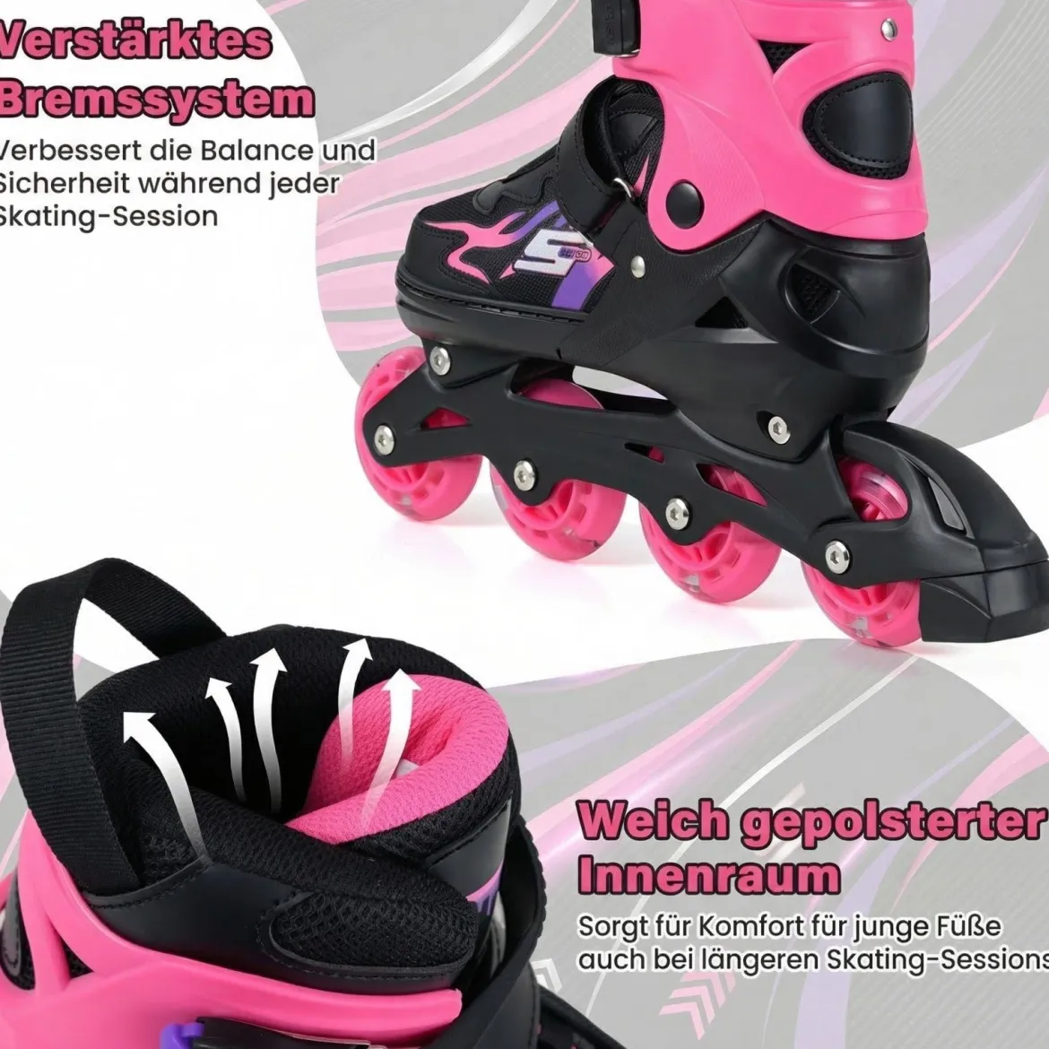 Kinder Rollschuhe 4 Größen Verstellbar Inline Roller Skates mit Leuchtenden Rädern Rosa L (EU 38-41)