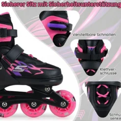 Kinder Rollschuhe 4 Größen Verstellbar Inline Roller Skates mit Leuchtenden Rädern Rosa L (EU 38-41)