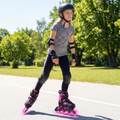 Kinder Rollschuhe 4 Größen Verstellbar Inline Roller Skates mit Leuchtenden Rädern Rosa L (EU 38-41)